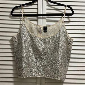 Bird by Juicy Couture silver and cream sequined crop top